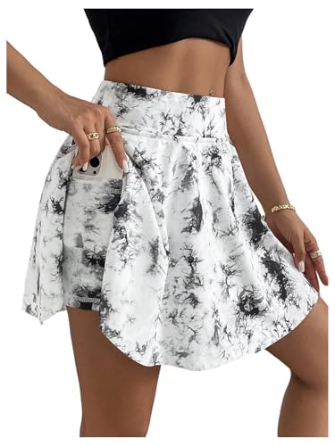 SweatyRocks Women's Tie Dye Tennis Skirt High Wasited Yoga Running Skort Athletic Skirts with Pocket