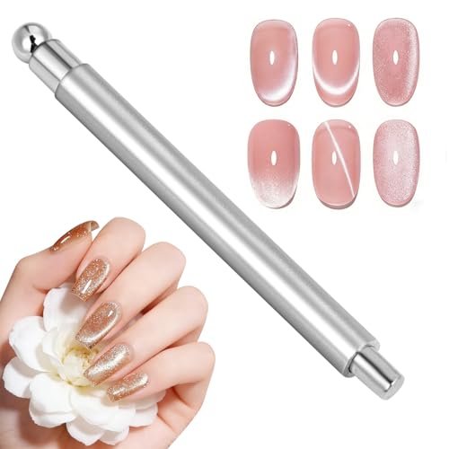 AYBUY Palos Imán Magnético Stick uñas, 3 en 1 Imán de ojo de gato para uñas doble, Magnético Lápiz de Diseño de Uñas cilíndrica y bola, herramienta para Ojo de Gato DIY Nail, Plateado