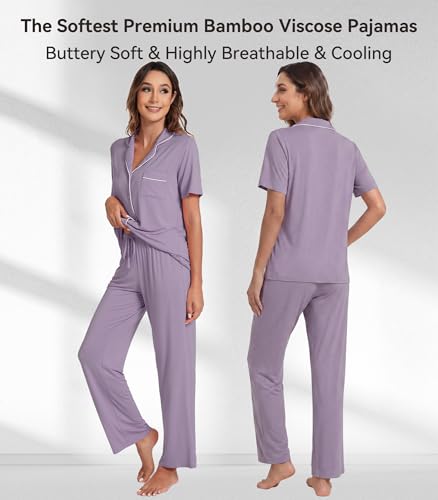 Image of WiWi Viscose from Bamboo Women's Pajamas Set Super Soft Button Down Top and Pants Sleepwear Cooling Pjs S-3X