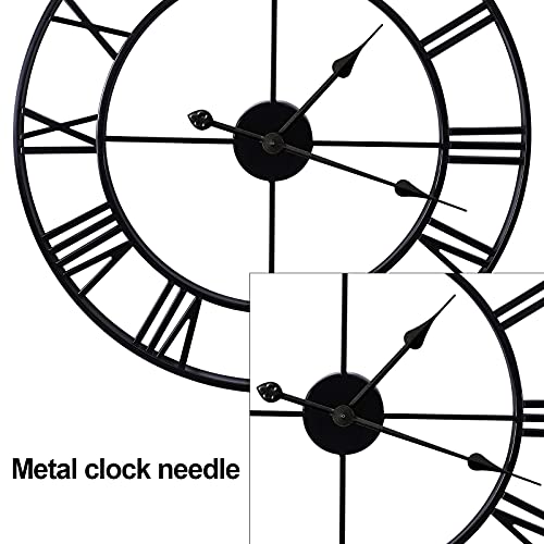 Eurson Large Wall Clocks Non-Ticking Silent 24 Inch Battery Operated Oversized Metal Round Roman Numerals European Industrial Wall Clocks For Home Kitchen Living Room Office Decor (24 Inch, Black) #TOP7