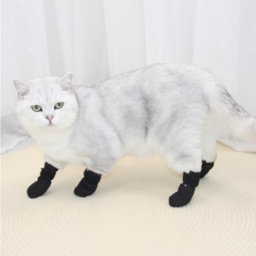 Image of HDKUW Cat Anti-Scratch Shoes, Pet Deterrent Boots for Small Dogs, Grooming Accessories Nail Gloves, Adjustable Claw Cover for Bathing Shaving Treatment Checking Black XL