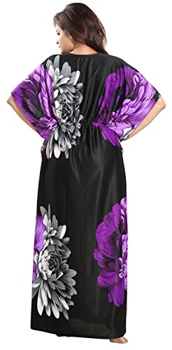 Image of Noty Women's Kaftan Nighty | Serena Fabric | Floral Print Maxi | Short Sleeves | V Shaped Neck