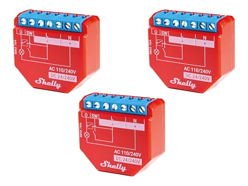 SHELLY Accionador WiFi Plus 1PM, 16 A, Bluetooth, 3 unidades