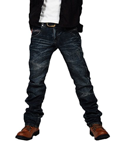 ワインレッドステッチ ストレートデニムパンツ ジーンズ