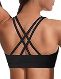 Sports Bras for Women High Support Large Bust, Outdoors High Impact Yoga Wireless Padded Bras for Sagging Breasts, Padded Low Back Athletic Sleep Workout Strappy Racerback Sports Bra Black L