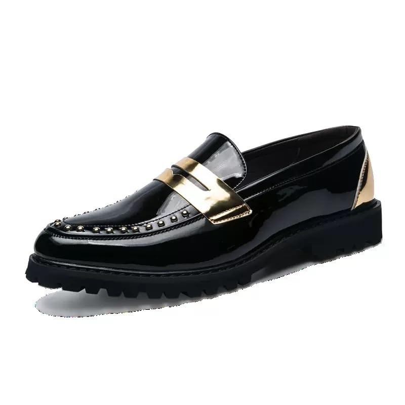 Men's Business Work Dress Oxfords Shoes for Men Casual Walking Loafer Shoes Synthetic Patent Leather Rivet Decor Rubber Flat Antislip Sole
