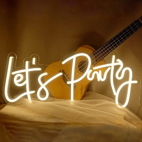 Image of Ulalaza LED Neon Sign Night Light for Wall Party Decor Bedroom Room Bar Wedding Home Birthday Art Decoration Christmas with USB Chain Light modulator 5v (lets party blue)