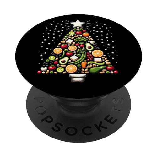 Vegan Christmas Tree Funny Vegetarian Plant Based Xmas PopSockets Swappable PopGrip, Black