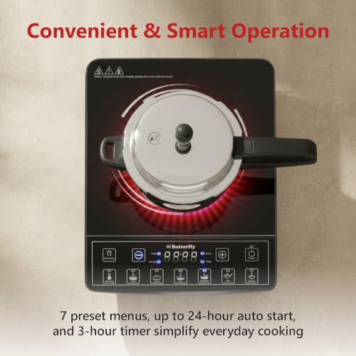 Image of Butterfly Amaze Pro Induction Cooktop | 2000 W Power with 5.5 KV Surge Protection | 7 Preset Indian Menu Options With 3 Hrs Timer | Touch Button | BIS Certified | 1 Year Warranty