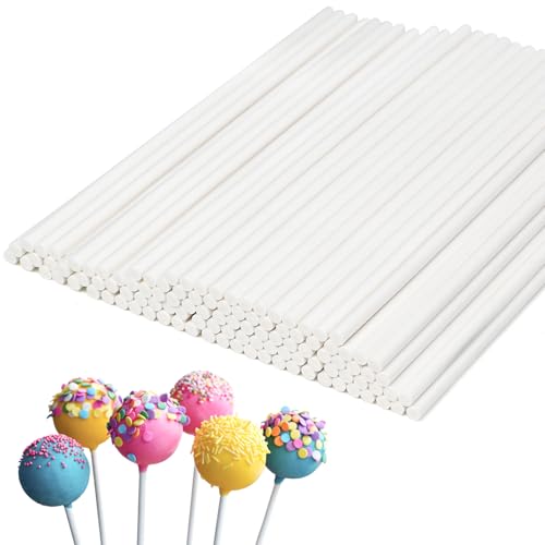 EcoDispose 100 Pcs 6 Inch White Paper Lollipop Sticks Dia 3.5 mm