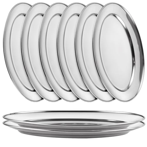 AKOLAFE 8PCS Large Stainless Steel Sizzle Platter Food Serving Trays for Party Buffet Oval Serving Platter Set Decorative Silver Plates Metal Long & Deep Sizzler Plates for Sushi Appetizer Table Dish AKOLAFE 8PCS Large Stainless Steel Sizzle Platter Food Serving Trays for Party Buffet Oval Serving Platter Set Decorative Silver Plates Metal Long & Deep Sizzler Plates for Sushi Appetizer Table Dish