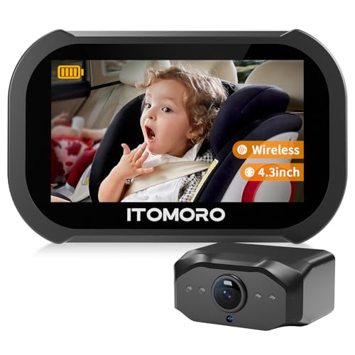 Itomoro Wireless Baby Car Camera, Rechargeable Car Baby Monitor with 4.3