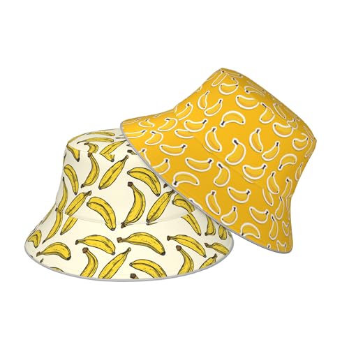 Bucket Hat Banana Fruit Yellow Double-Side-Wear Reversible Sun Hat Beach Travel for Women Men