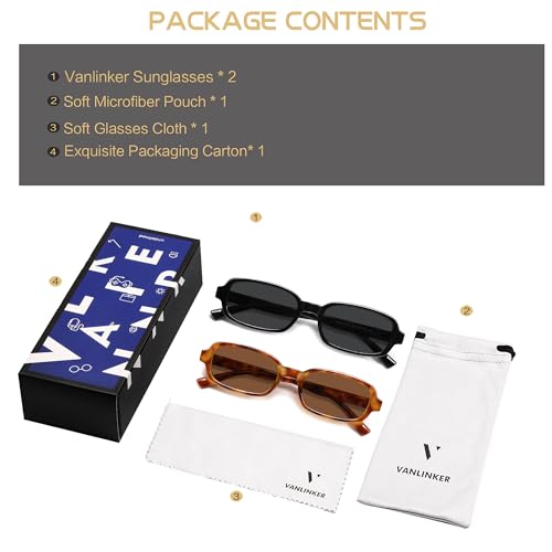 Image of VANLINKER Retro Rectangle Polarized Sunglasses for Women Men Small 90s Style Vintage Trendy Narrow Rectangular Frame VL9813
