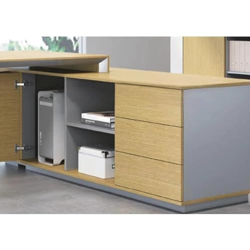 Image of Lakdi The Furniture Co Director & Executice L-Shape Table Luxury Modern Design Boss Office Desk Made in Particle Board with Wire Manager Side Unit 3 Drawers and Openable Shutter and Storage - LDL-596