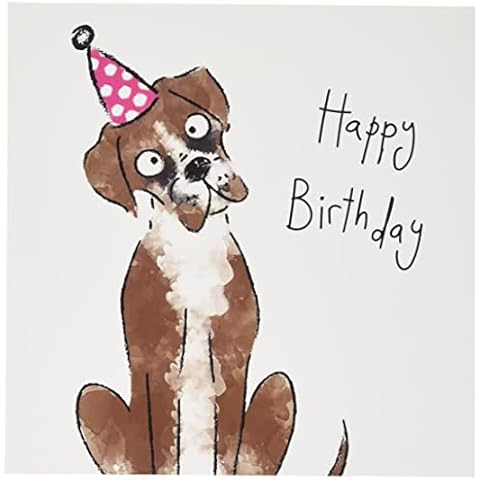 Wuzci Happy Birthday Dog in a Party Hat Greeting Card, Multicolour, 150 x 150 mm Cover