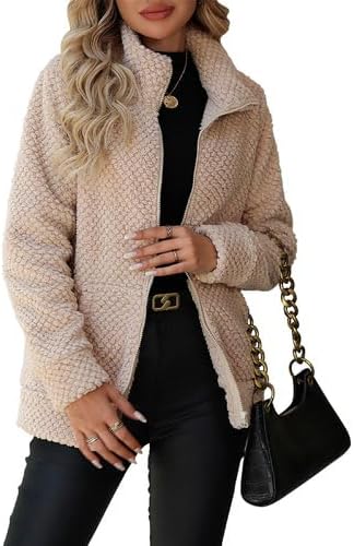 Women's Full Zip Stand Collar Fleece Sherpa Jacket with Pockets (S-5XL)