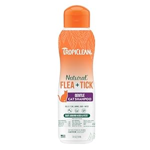 TropiClean Gentle Flea Shampoo for Cats, Flea and Tick Prevention for Cats, Powerful & Natural Defense, Made in USA, 12 oz.