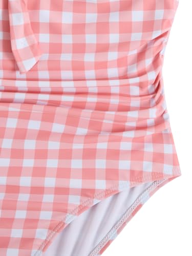 Image of Floerns Girl's Gingham Print Ruched Cut Out Knot Front One Piece Swimsuit
