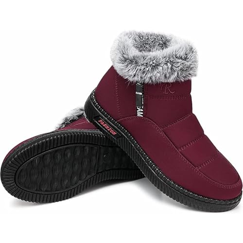 Lvptsh Botas de Nieve Mujer Zapatos de Invierno Botines Calientes Fur Forro Cálido con Cremallera Antideslizantes Boots,Rojo,EU38