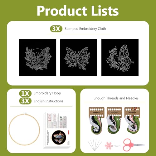 Image of Santune Embroidery Kit Needlepoint Cross Stitch Kits for Beginners Adult Needle Point Sets with Butterfly Embroidery Patterns, Includes Step-By-Step Instructions and Accessories