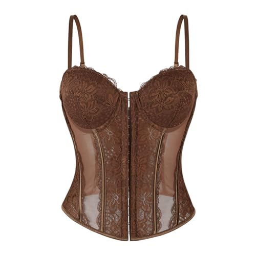 bawilom Corset Tops for Women Going Out Lace Mesh Date Night Fashion Outfits Clothes Crop Bustier Cute Party Club Strap Tank