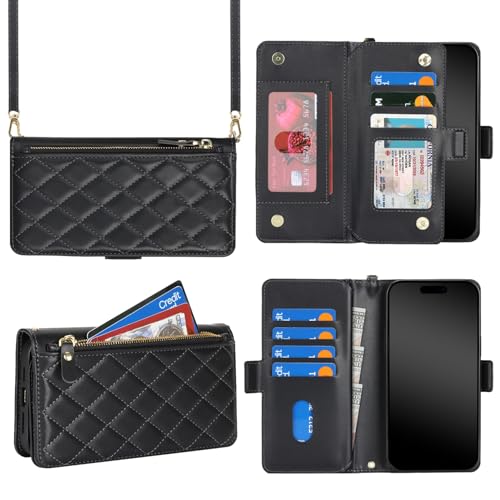 Jaorty Case for iPhone 13 Pro Max/12 Pro Max Wallet with Strap 6.7 Black