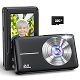 YAXTIFIU Digital Camera, 2024 Latest Kids Camera for Boys Girls with 32GB Card, 16X Zoom, Anti Shake, Timestamp, FHD 1080P 44MP Compact Travel Point Shoot Camera Gift for Kids Teens Children(Black)
