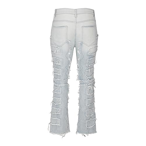 Uillui Men's Patch Ripped Stretch Biker Jeans Fashion Distressed Patchwork Slim Fit Skinny Motorcycle Denim Pants Streetwear4