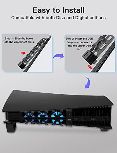 Nexigo Ps5 Horizontal Stand With Slient Cooling Fan, [Auto On/Off], [Minimalist Design], Compatible With Playstation 5 Disc & Digital Editions, Built-In Led Light, Extra Usb Port, Black #TOP7