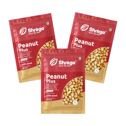 Image of Shrego Peanut Plus Roasted Peanuts Salted 1080 g (3 x 360 g) | Vacuum Packed | Dry Roasted Groundnuts | Lightly Salted Crunchy Snack | Namkeen Moongfalli