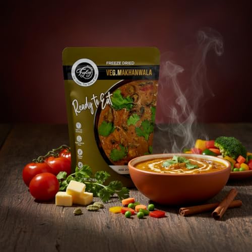Image of FzyEzy Freeze-Dried Veg Makhanwala | Rich & Creamy Indian Mixed Vegetable Curry | Ready-to-Eat | Just Add Hot Water | Gluten-Free & Preservative-Free | Authentic Restaurant-Style Taste | 60g Pack