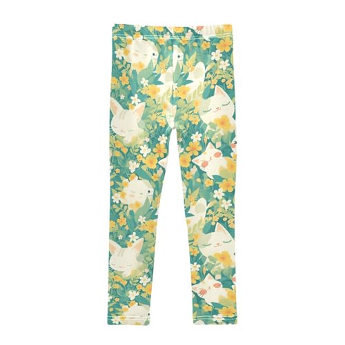 KLL Cartoon Cat Bunny and Flower Green Little Girls Legging Stretch Full Length Activewear Exercise2