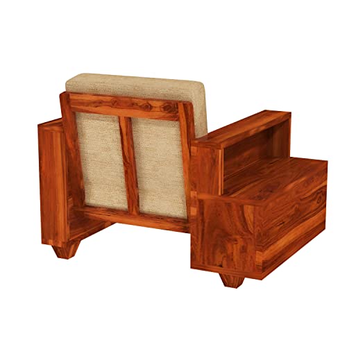Image of Sheesham Wood 5 Seater Sofa Set with 2 Drawer Storage | 3+1+1 Wooden Sofa Set Furniture for Living Room Home Office (3+1+1 Seater,Honey)