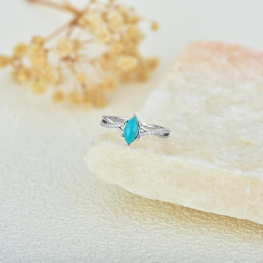Genuine Turquoise Ring Marquise Shape 925 Sterling Silver Turquoise Ring Jewelry Gift for Women