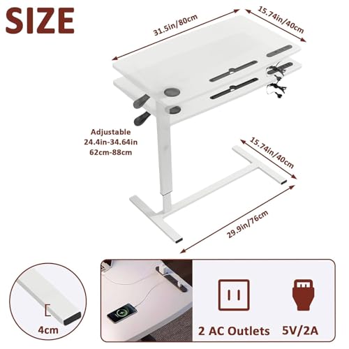 Mesa de cama plegable neumática de 24,4 a 34,64 pulgadas con enchufe 3