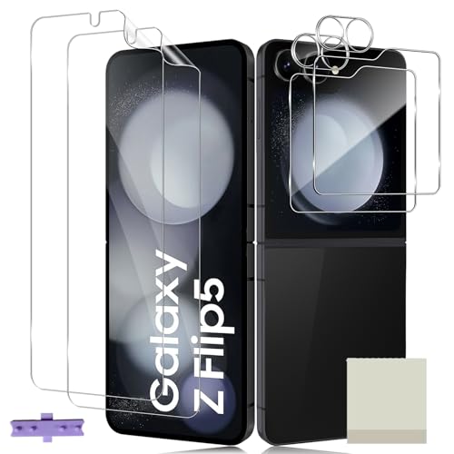 TUTUO [2+2+2 Pack for Samsung Galaxy Z Flip5 / Galaxy Z Flip 5 Screen Protector + 9H Hard Rear Tempered Glass + Camera Lens Protector with Easy Installation Tool Anti-Scratch HD Soft TPU Inner Film