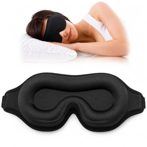 Image of 3D Black Eye Mask for Sleeping Men & Women | Memory Foam Sleep Mask with Adjustable Strap | 100% Blackout Eye Cover Blindfold for Side Sleepers | Soft Travel Sleeping Mask for Flight, Yoga, Office, Nap - Black