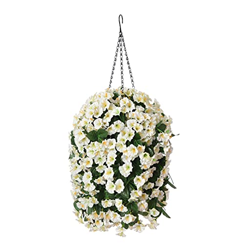 Hanging Artificial Flowers Basket, Fake Hanging Plant, Silk Orchid Flowers, Faux Flower Arrangement For Outdoor Garden Yard Pouch Patio Indoor Home Decoration (White) #TOP12