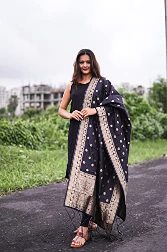 Image of DEVANGI Women's Woven Banarasi Silk Dupatta /Chunni For Women, Floral Print 1 Meter Wide and 2.3 Meter Length Printed Designer Dupatta /Chunni For Girls