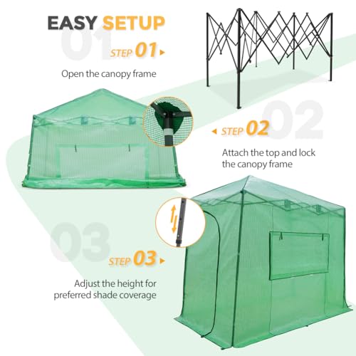 Image of EAGLE PEAK 10x5 Easy Setup Pop Up Greenhouse, Lean-to Design, Clear /Green
