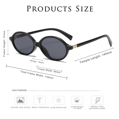 Long Keeper Retro Oval Sunglasses for Women Men 90s Small Round Sunnies Vintage Oval Shades Trendy UV Protection Sun Glasses3