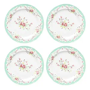 Gracie China by Coastline Imports Green Vintage Rose Porcelain Dessert Plate 8-Inch Set of 4 (FD157G-5/4)