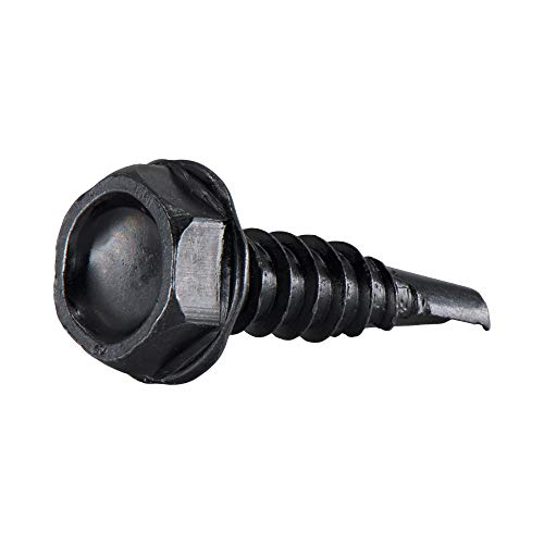 Image of #8 x 1 in. Black Exterior Self Drilling Screws, Hex Washer Head (50 pcs) by Makers Bolt