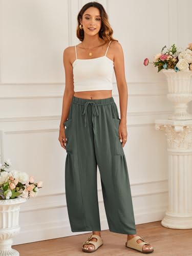 YKR Wide Leg Pants Woman Casual Loose Lightweigt Beach Palazzo Harem Pants Flowy Pants 2024 Green 2XL3