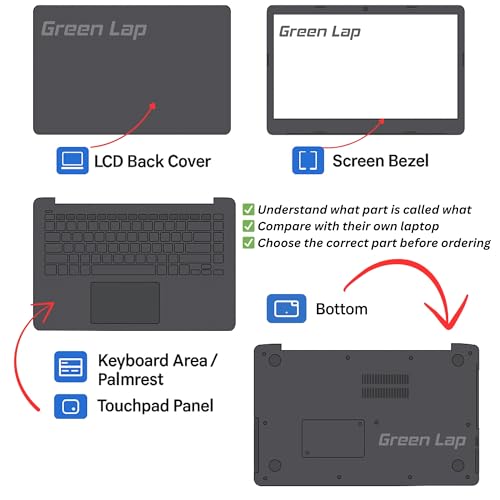 Image of Green Lap Compatible LCD Back Cover + Front Bezel for Lenovo IdeaPad S145-15IWL, S145-15IGM, S145-15AST, S145-15IKB, S145-15IIL, V15-IGL, V15-IIL, V15-IWL, 340C-15AST | 15.6 inch (Gray)