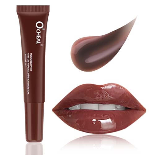 OCHEAL Lip Gloss for Women Hydrating Tinted Lip Balm Natural Glossy Sheer Lip Stain Lightweight Plumping Non Sticky Long-Lasting Anti-Wrinkle Lip Butter Cruelty-Free & Vegan (Dark Brown)