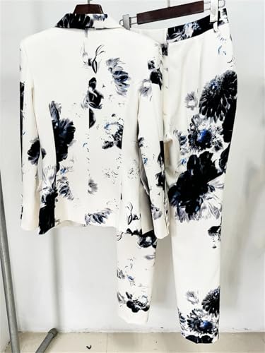 Women's Fashion Floral Printed Blazer Suit Jacket Pencil Pants Set 2Pcs3