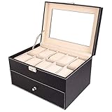 Sufficient space: 20 watch compartments with detachable bead cushions. The storage box has a large capacity, is equipped with a safety lock, and is hinged. It is durable and hard to rust, which enhances the safety of the watch case.