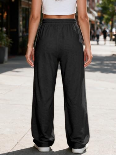 Women's Wide Leg Sweatpants with Pockets Lounge Baggy Sweat Pants(Black,XS) - image 2